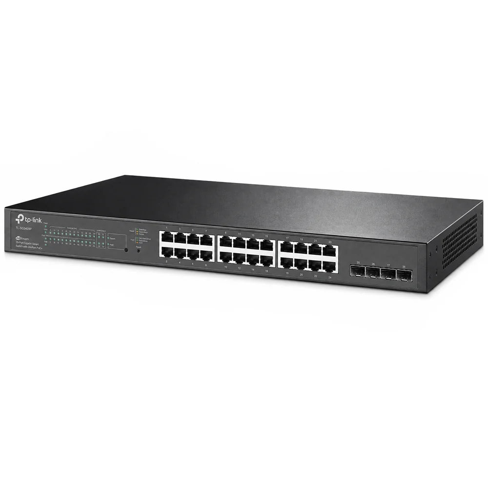 محول TP-Link TL-SG2428P المدار القابل للتركيب على الرف 24 منفذ PoE 10/100/1000 ميجابت في الثانية + 4 منافذ RJ45 للوصلة الصاعدة 10/100/1000 ميجابت في الثانية